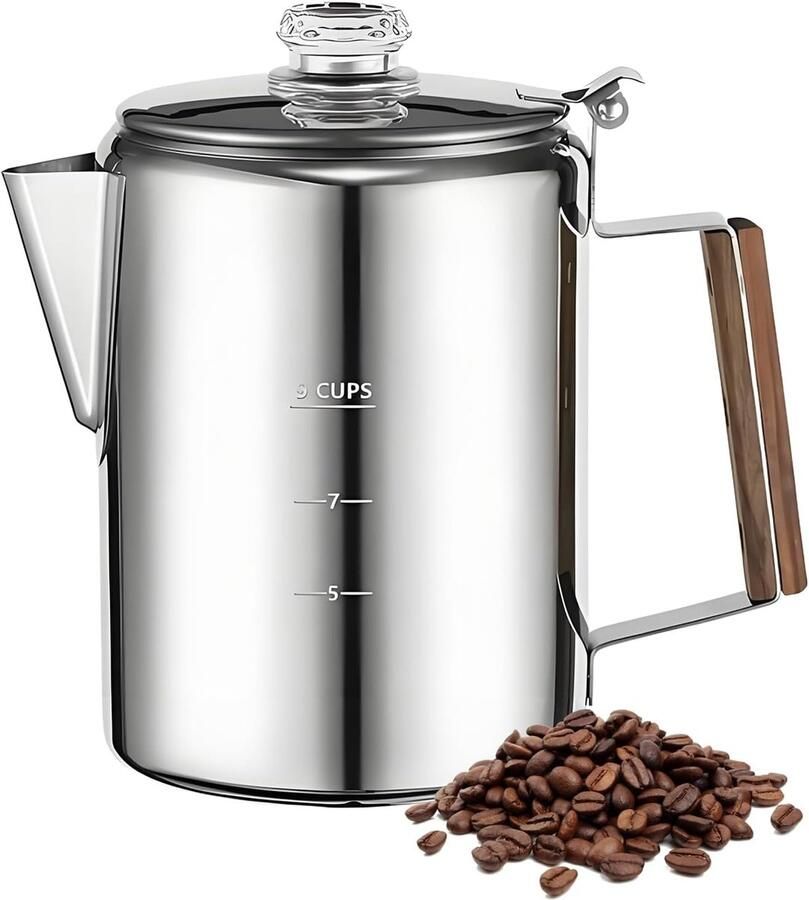 Koffiezetapparaat Percolator Roestvrij staal Buiten koken Vintage design 9 Bekers Zilverkleurig