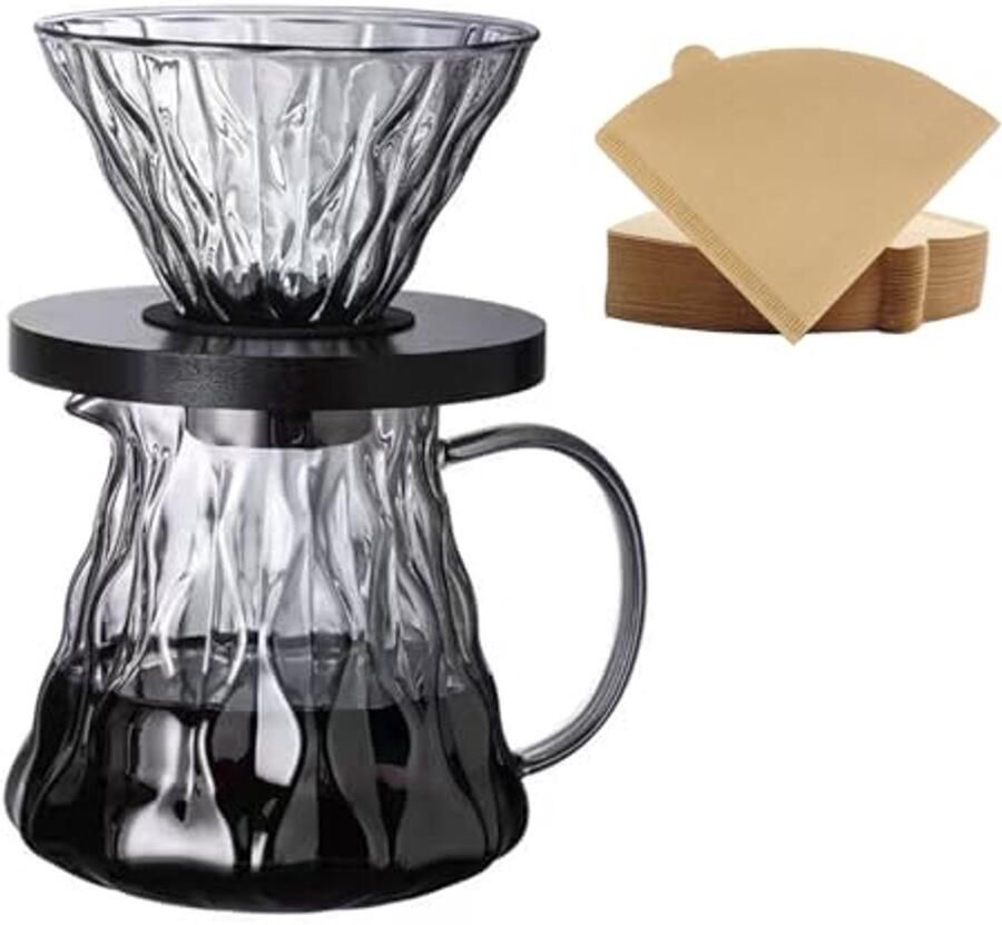 Koffiezetapparaat Pour Over 600ml met Papieren Filters Koffiedripper voor Thuis en Cafés