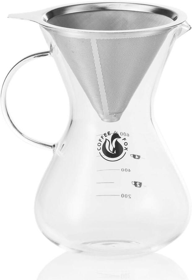 Koffiezetapparaat Pour Over met RVS Permanentfilter en Glazen Kan