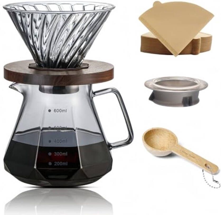 Koffiezetapparaat Set 600 ml met Glazen Deksel en Papierfilters - Foto 2