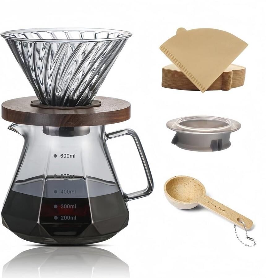 Koffiezetapparaat Set 600 ml met Glazen Deksel en Papierfilters