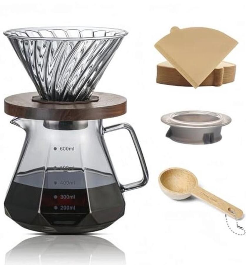 Koffiezetapparaat Set 600 ml met Glazen Deksel en Papierfilters