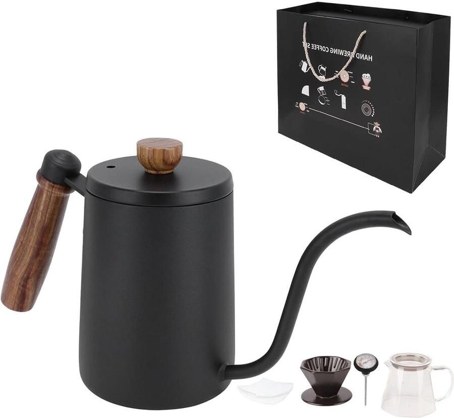 Koffiezetapparaat Set Handbrouwen Infuus Thuis Koffie Zetten Compleet Met Thermometer 5 Delig Zwart