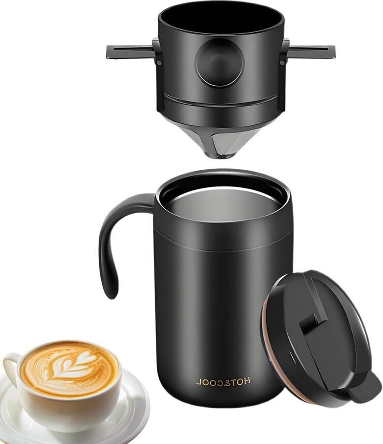 Koffiezetapparaat Set Reis Mok Koffie Zetten Keramische Coating 1 Aantal Zilver