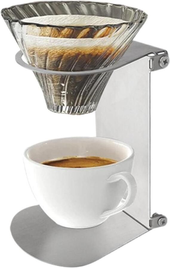 Koffiezetapparaat Station Druppelhouder Filterkoffie Koffie Bereiden Opvouwbaar Roestvrij Staal 13.5 x 12.5 cm Zilver