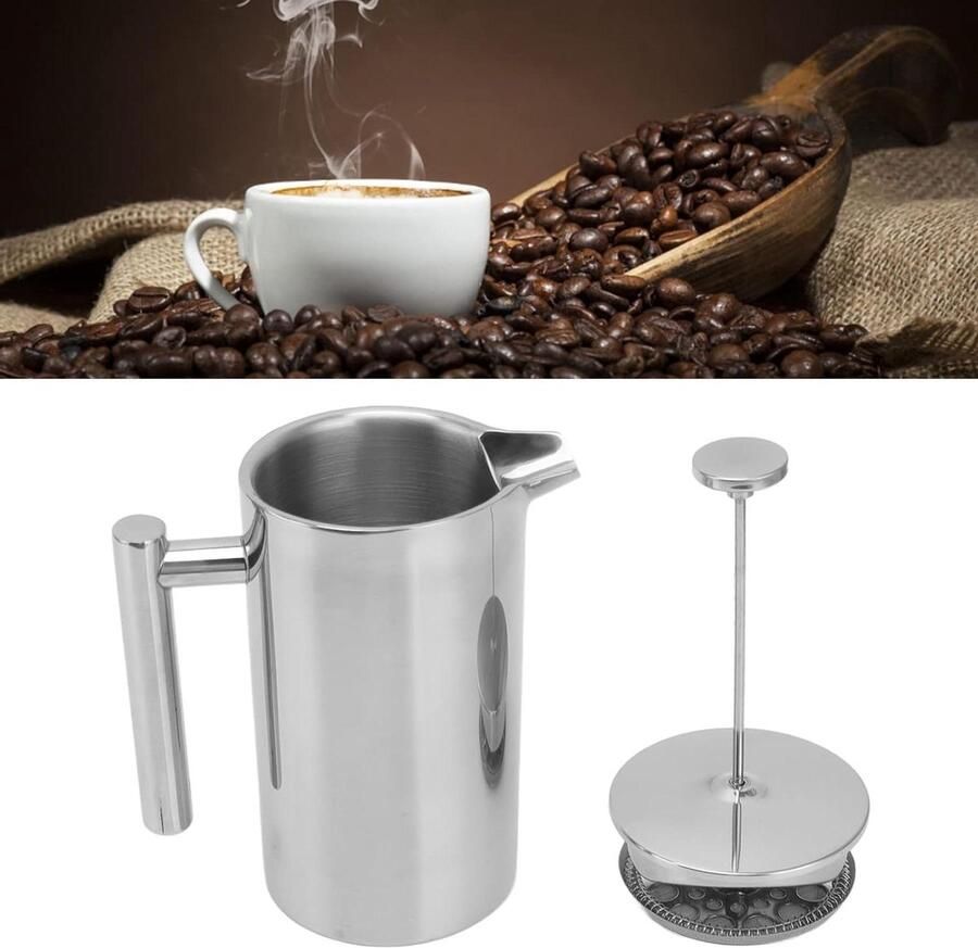 Koffiezetapparaat Theepot Handmatig Brouwen Dubbelwandig Staal 800ml Zilver