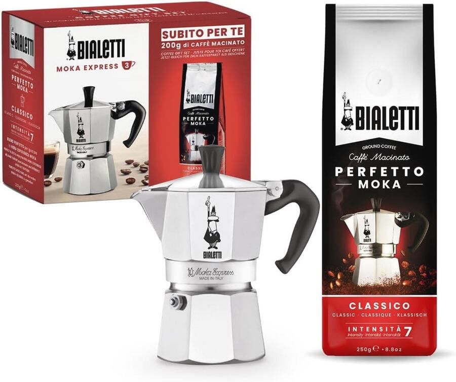 Moka Express Koffiezetapparaat 3 Kopjes met Perfecte Mokka Mix Aluminium Koffiezetter