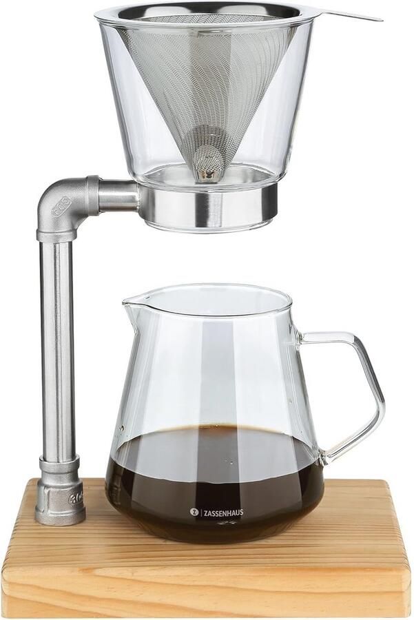 Koffiezetapparaat voor 6 Kopjes 750 ml Borosilicaatglas Duurzaam Roestvrijstalen Filter Grenenhout Industrieel Design