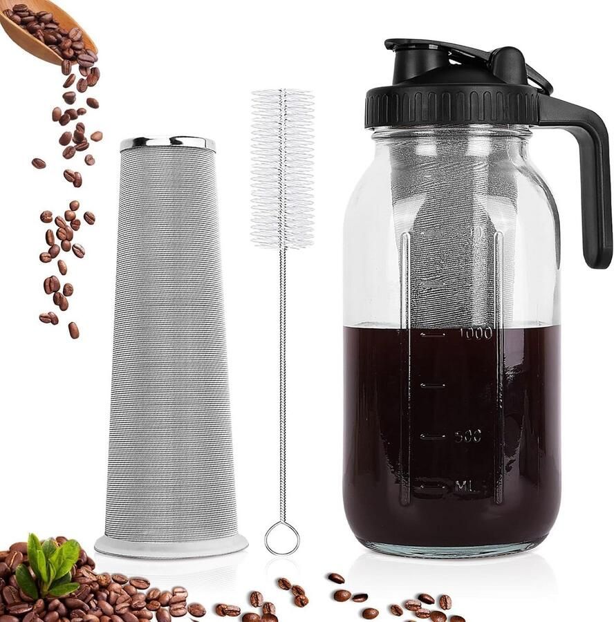 Koffiezetapparaat voor Cold Brew Koffie en Thee met RVS Filter en Hendel