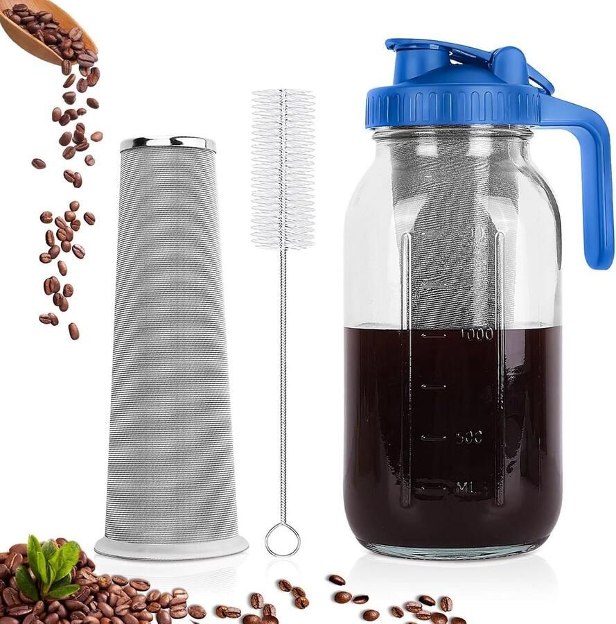 Koffiezetapparaat voor Cold Brew Koud Gebrouwen Koffie en Thee 1.8L met RVS Filter