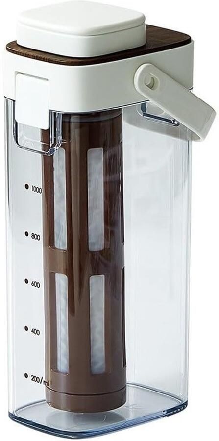 Koffiezetapparaat voor koud brouwen van 1000 ml met verwijderbaar fijnmazig filter geschikt voor ijsthee vruchtenthee en zelfgemaakte koud gebrouwen koffie (wit)
