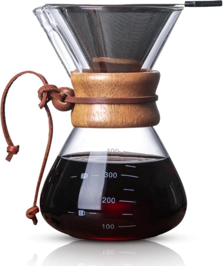 Koffiezetapparaat voor Pour Over 400ml Koffiedruppelaar Set met Dubbele Laag Filter en Borosilicaatglas voor Thuisgebruik en Feestjes