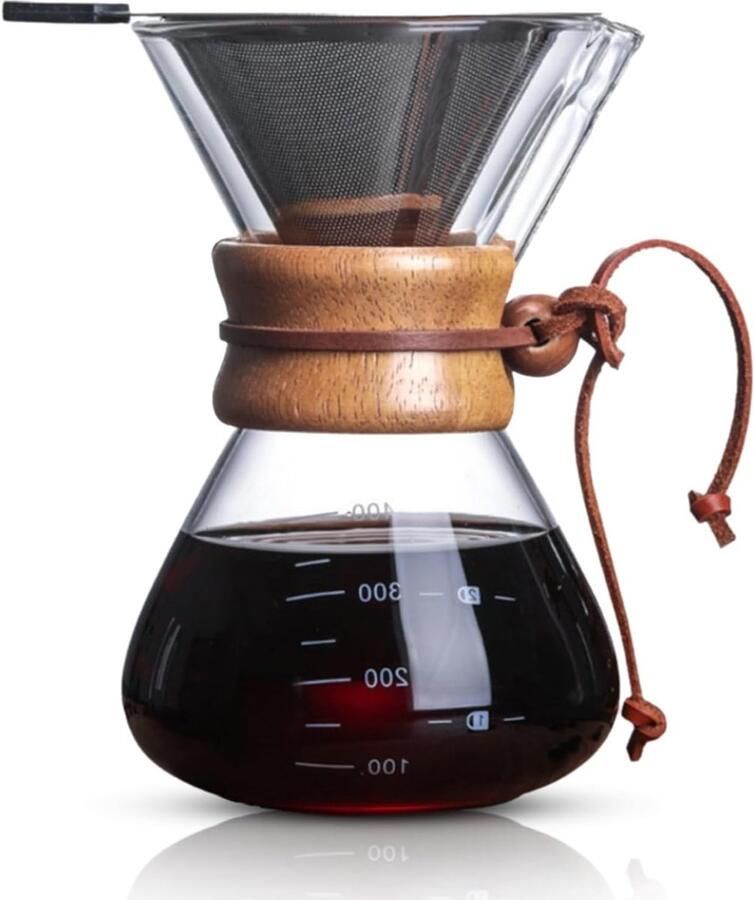 Koffiezetapparaat voor Gietover Koffie 400ml Glazen Dripper Set met Dubbele Filter voor Thuis en Feestjes