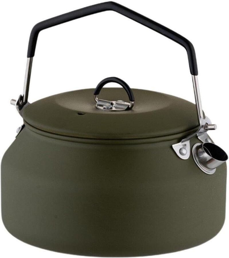 Koffiezetapparaat Waterkoker Fluitende Theepot Outdoor Reizen Draagbaar Handvat 1 Liter Legergroen