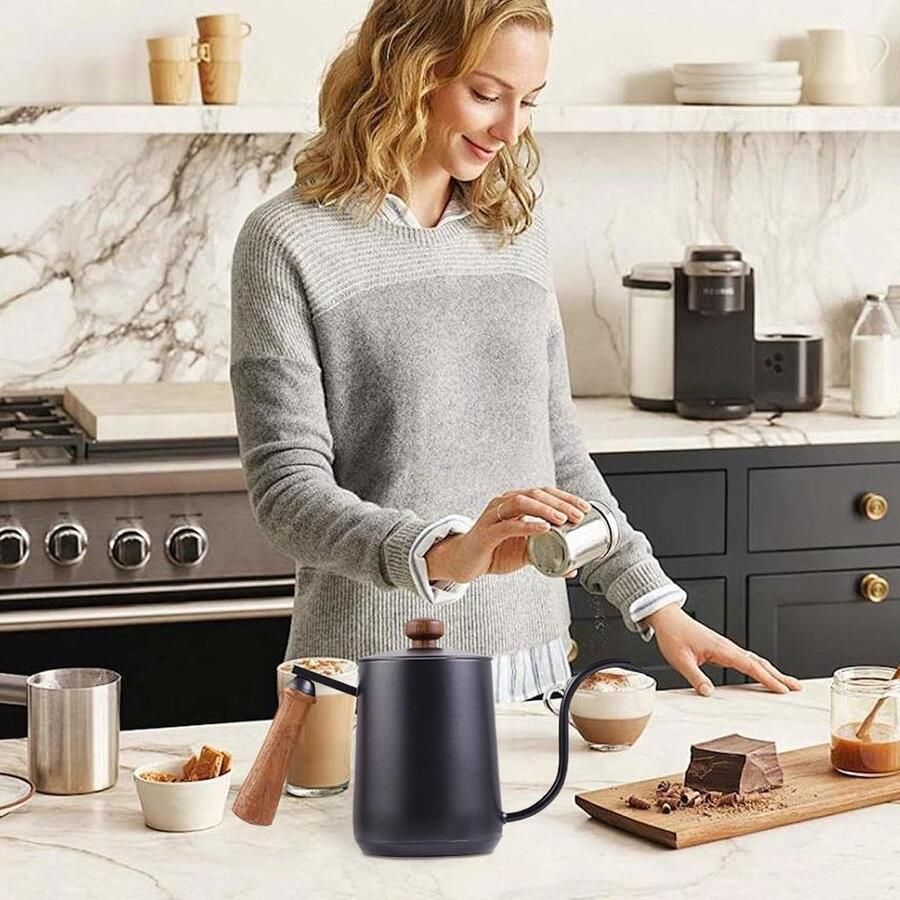 Koffiezetapparaat Zwanenhals Waterketel Koffieketel Koffie Druppelen Nauwkeurige Schenktuit 600 ml Zilver