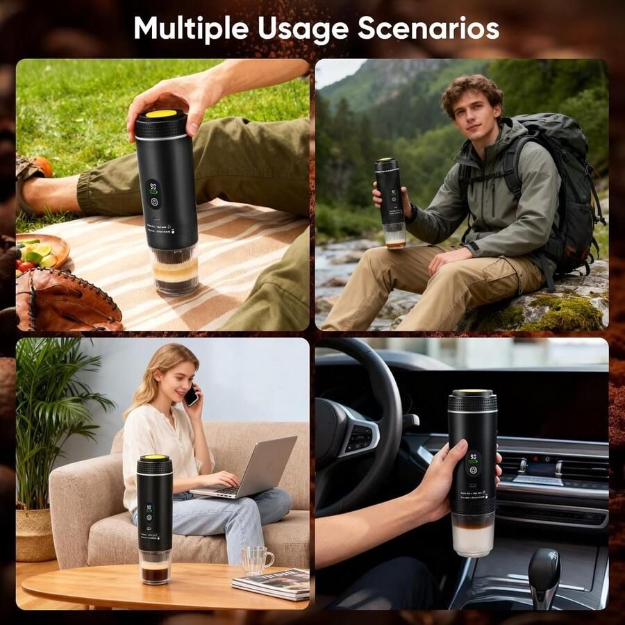 2026 Nieuw Koffiezetapparaat 3 in 1 Mini Koffiemachine Draagbare koffiemachine Compatibel met capsules en gemalen koffie 80ml Koude en warme extractie Eenvoudig te bedienen Voor kamperen in de auto en op reis Zwart
