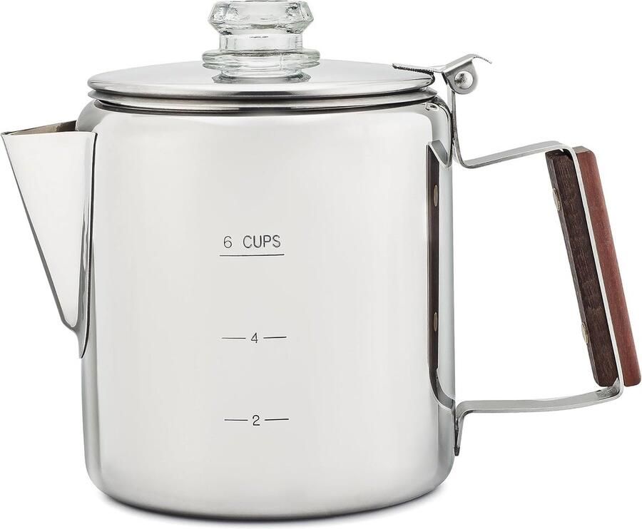 Koffiezetapparaten voor op de camping kookplaat met percolator koffiepot GEEN aluminium of plastic [6 kopjes]