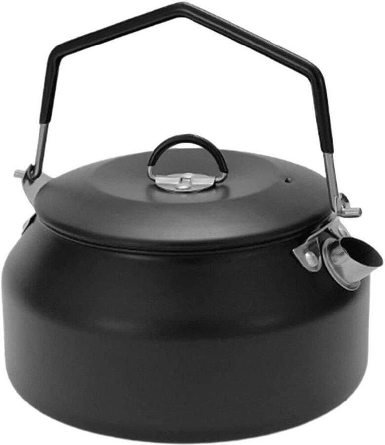 Koffiezetketel met Handvat Waterketel Camping Buiten Koken Dempende Deksel 1L Zwart