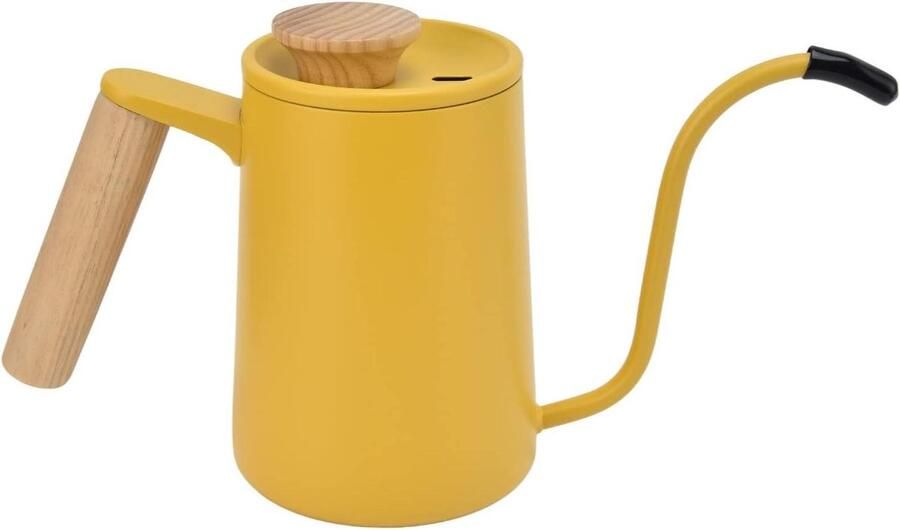 Koffiezetketel Waterkoker Theeketel Koffie Zetten Precisie Gietketel 600 ml Geel met Walnoot