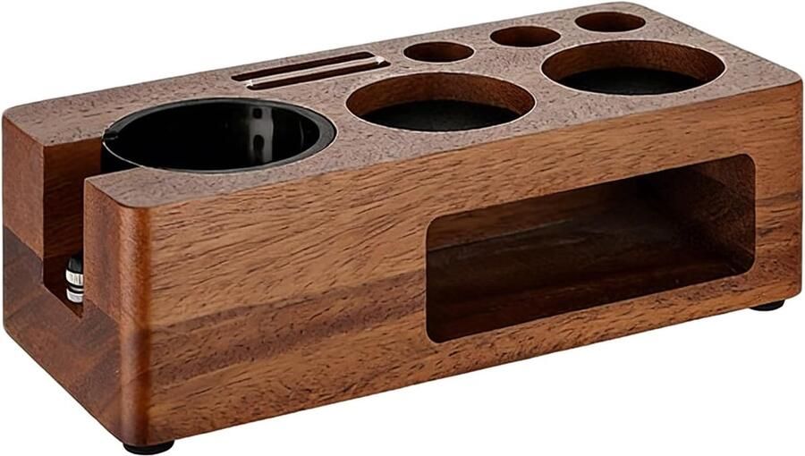 Tamperstation Walnoothout Koffie Tamping Station Espresso Bereiden Verstelbaar Portafilter Systeem 53 mm Bruin