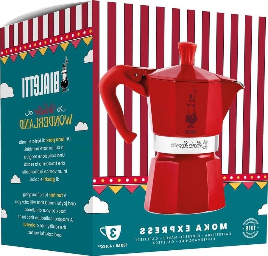 Espresso Maker Koffie Pot Koffie Zetten Italiaans Design 3 Kops Rood Zilver