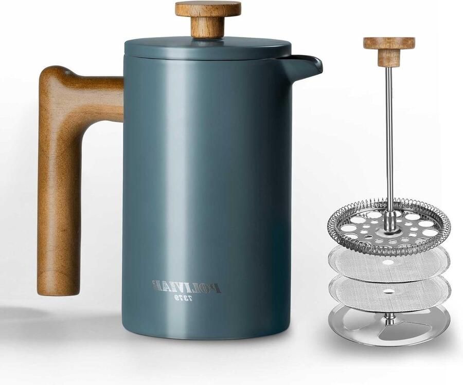 Koffiezetter French Press Lekkere Koffie Dubbelwandig Geïsoleerd 0.6 Liter Blauw