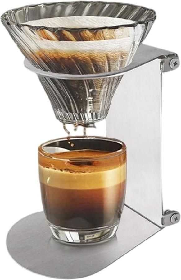 Koffiezetter Stand Opvouwbaar Station Koffie Bereiden RVS Materiaal 13.5x12.5cm Zilver