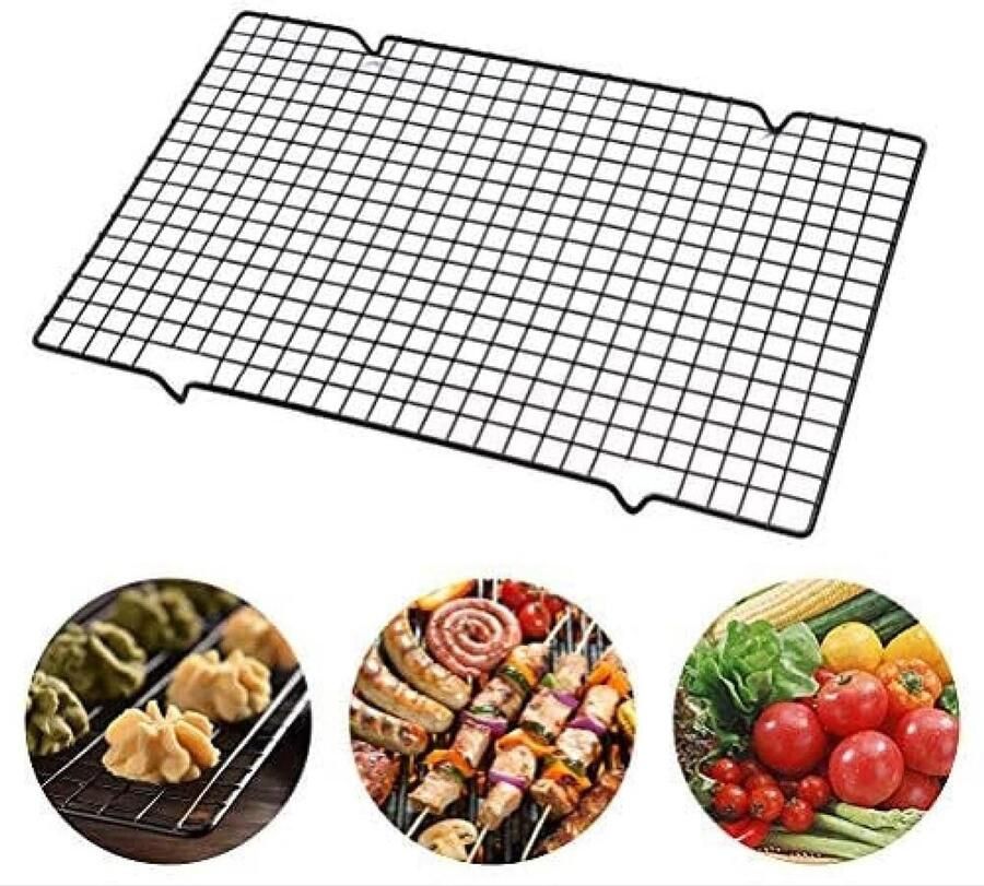 Koken Koelrek Metalen Bakplaat Brood Koelen Antiaanbaklaag 41 x 26 cm Zwart