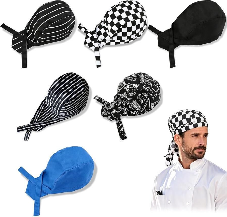 Koksbaret 6 Stuks Verstelbare Unisex Keukenmutsen Motieven en Effen Ideaal voor Koken en Bakken ShopVlot