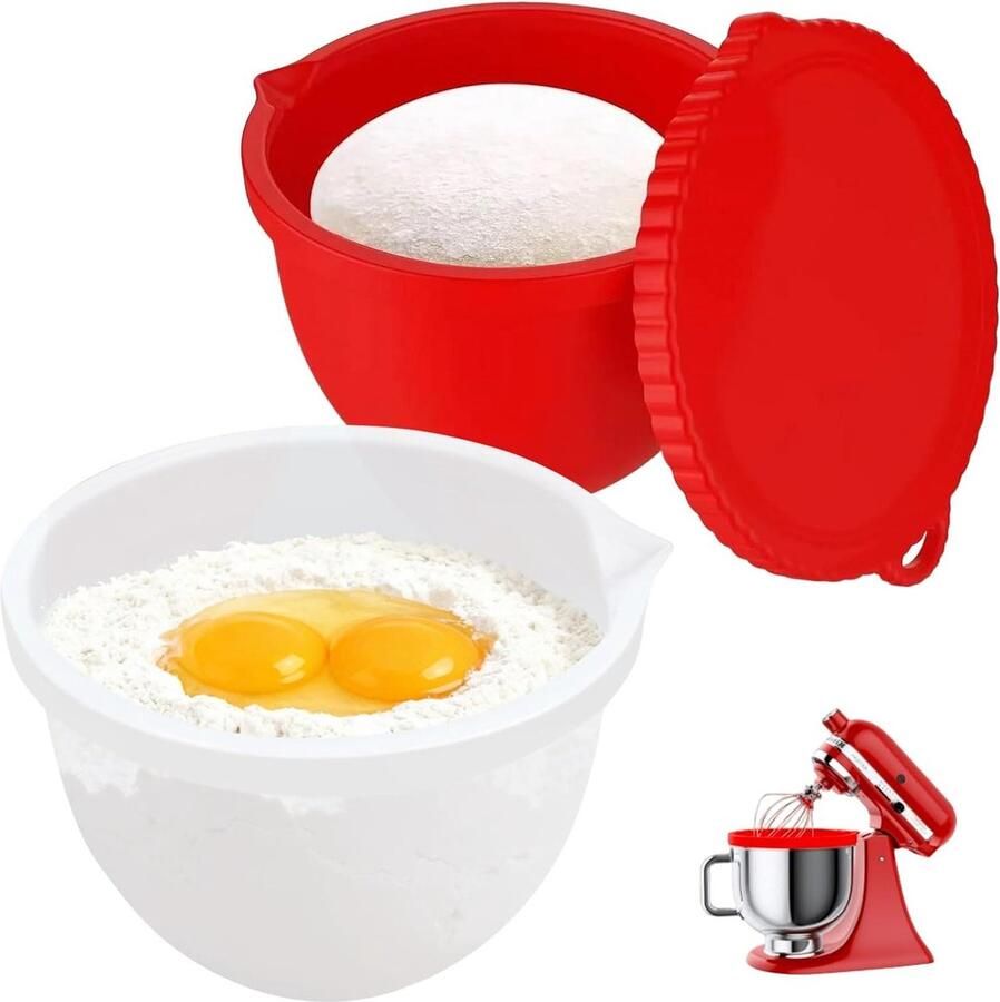 Kommenset Keukenmachine Mixer kommen Bakken en Koken Set van 2 Standaard maat Wit en Rood