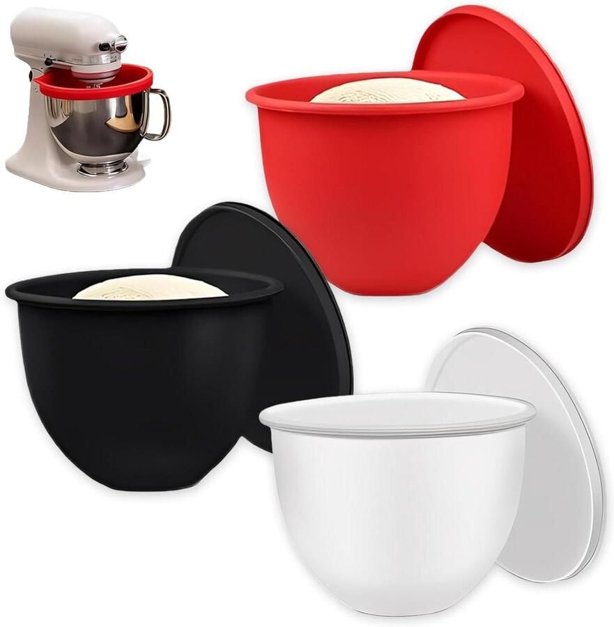 Kommenset Siliconen Kom inzetstukken Keukenmixer Accessoires Met Deksel en Tuit 24.5 cm Rood Wit Zwart