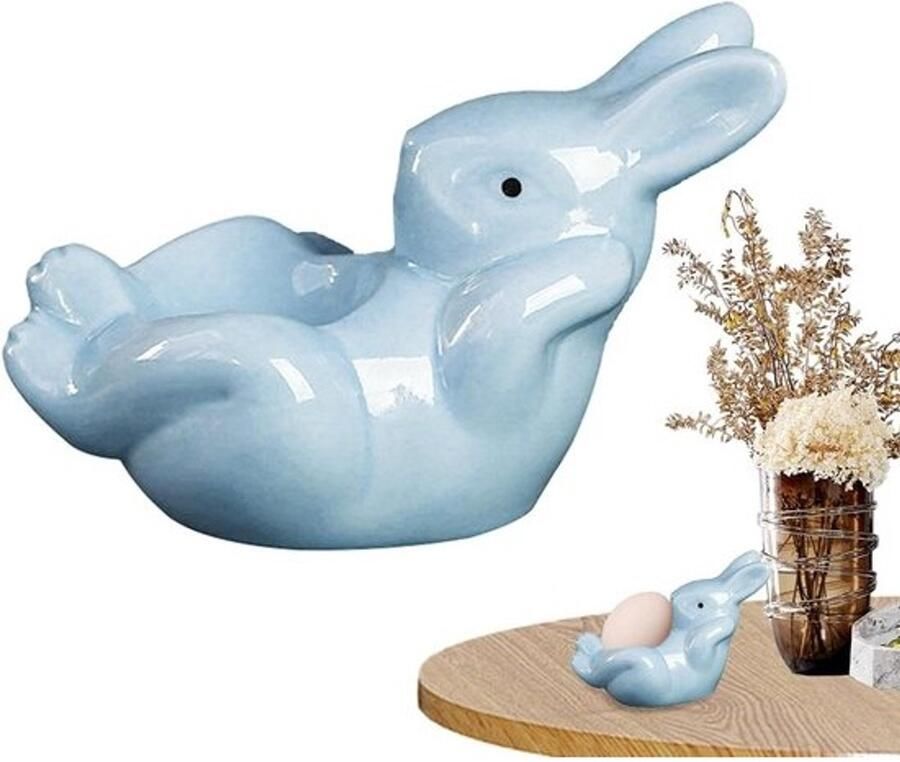 Eierdopje Konijn Eierhouder Keramiek Ontbijt Presentatie Betoverende Konijnenstijl 7.5 x 10 x 7.5 cm Blauw