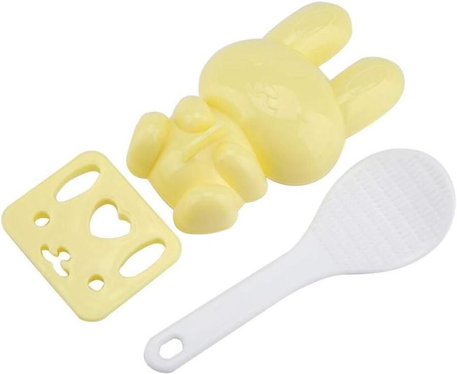 Konijn Vorm Sushi Rijstbal Maker Kinderen Leren Koken Voedselveilig Materiaal 3 Delige Set Geel