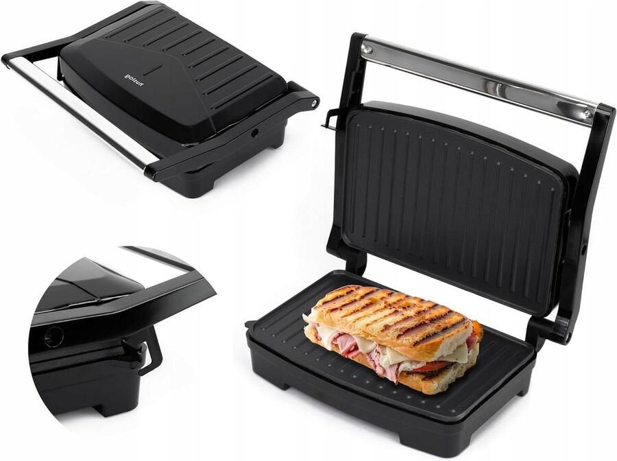 Kontaktgrill Paninimaker Tosti Apparaat Snelle Snacks Maken Antiaanbaklaag 28x225cm Zwart