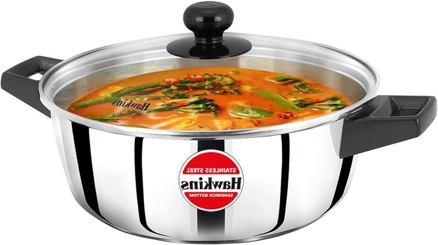 Kook en Serveerpan Braadslede Casserole Maaltijden Bereiden Sandwich Bodem 3 Liter Zilver