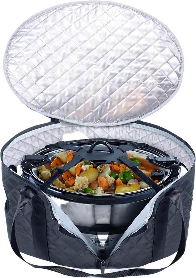 Kookcontainer Reistas Slowcooker Tas Maaltijden Vervoeren Geïsoleerde Constructie 16 x 11.5 x 9 inch Zwart