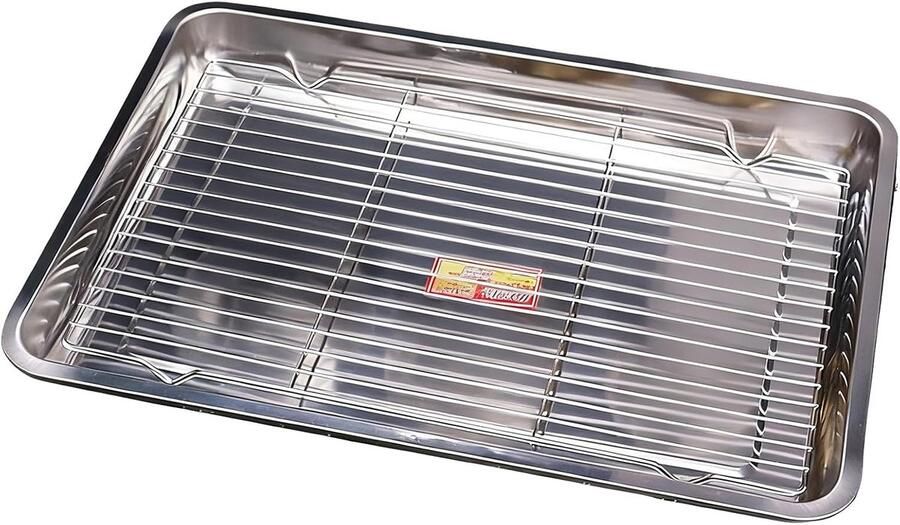 Kookgerei Bakplaat Metalen rooster Bakken en grillen Verhoogde rand ontwerp 40 x 30 cm Zilverkleurig