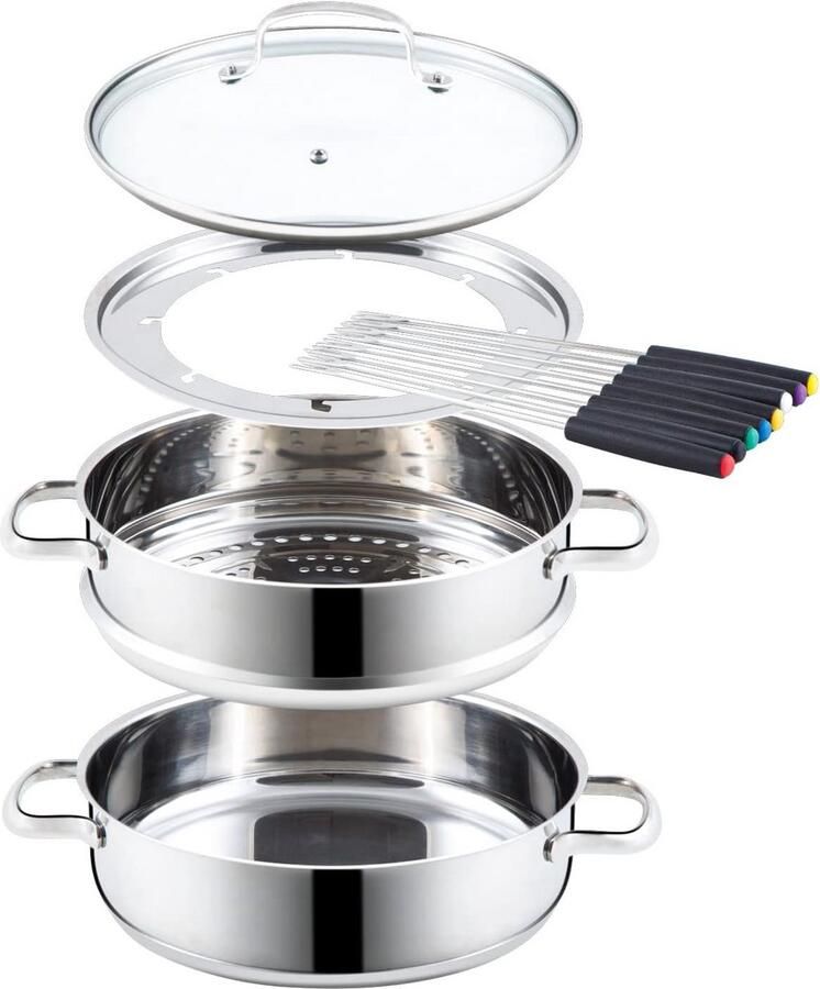 Kookgerei Steamer Fondue Multifunctionele pan Gezellig Tafelen Roestvrijstalen pan 35 Quart Zilverkleurig