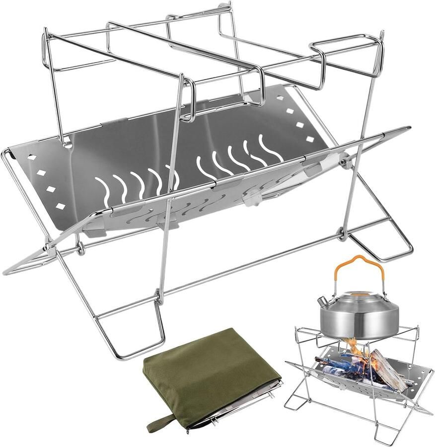 Kookgrill Buiten Opvouwbaar Grillrek Terras Koken Roestvrijstalen Houder 38 x 273 x 38 mm Zilver
