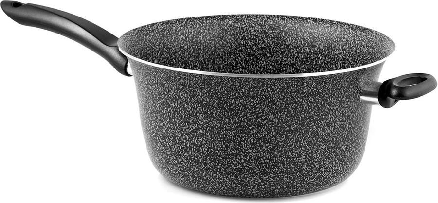 Kookketel met antiaanbaklaag Koekenpan Dagelijks koken Steenlook afwerking 24 cm Zwart zilver