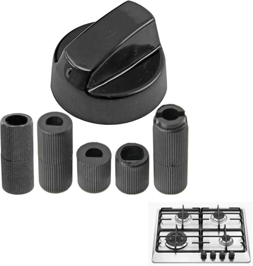 Kookknop Bedieningsknoppen Oven Fornuis Reparatie Universele Pasvorm 5 Adapters Zwart