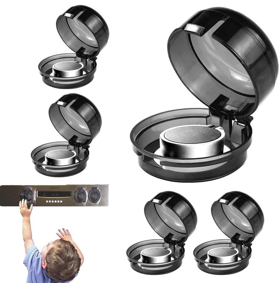Kookknop Deksel Oven Knoppen Kinderen Beschermen Hittebestendig Materiaal 5 Stuks Transparant Zwart