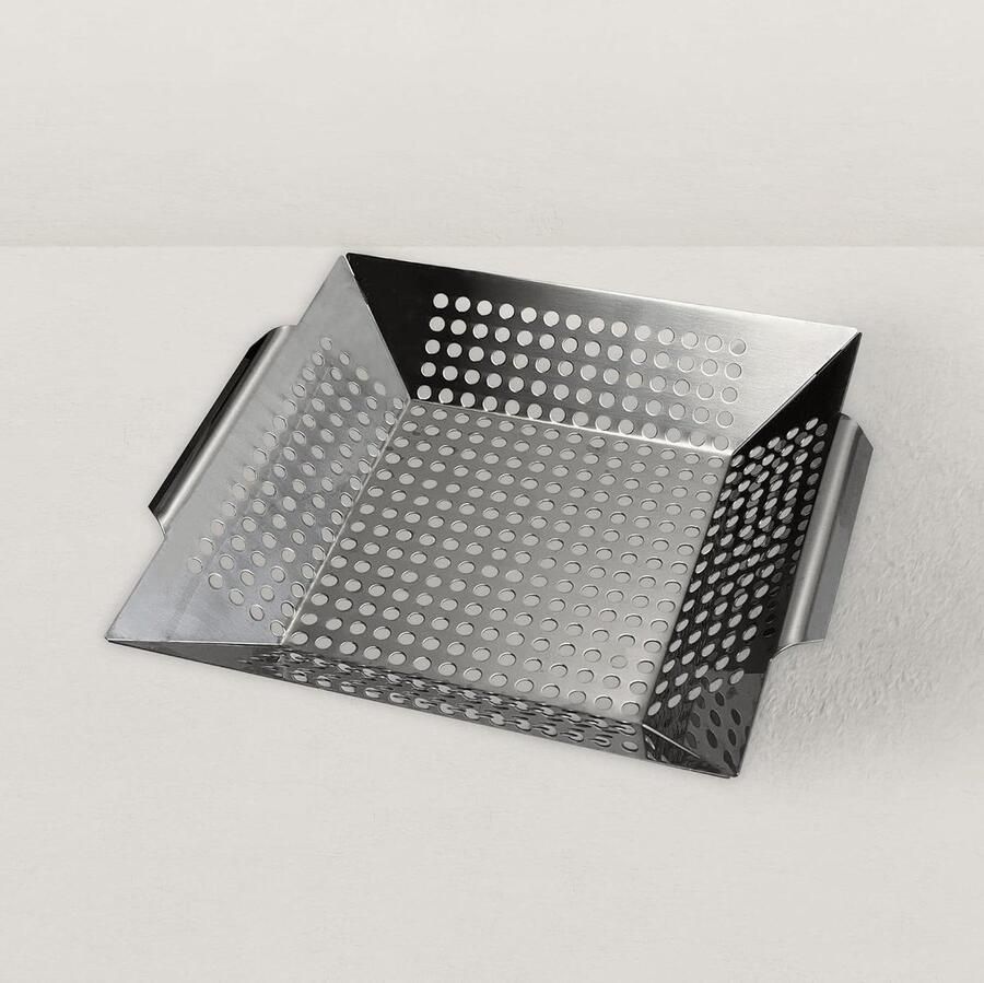 Kookmand Roestvrij Staal Grillmand Barbecue Groenten Grillen Geborsteld Staal 35 x 31 x 5.5 cm Zilver