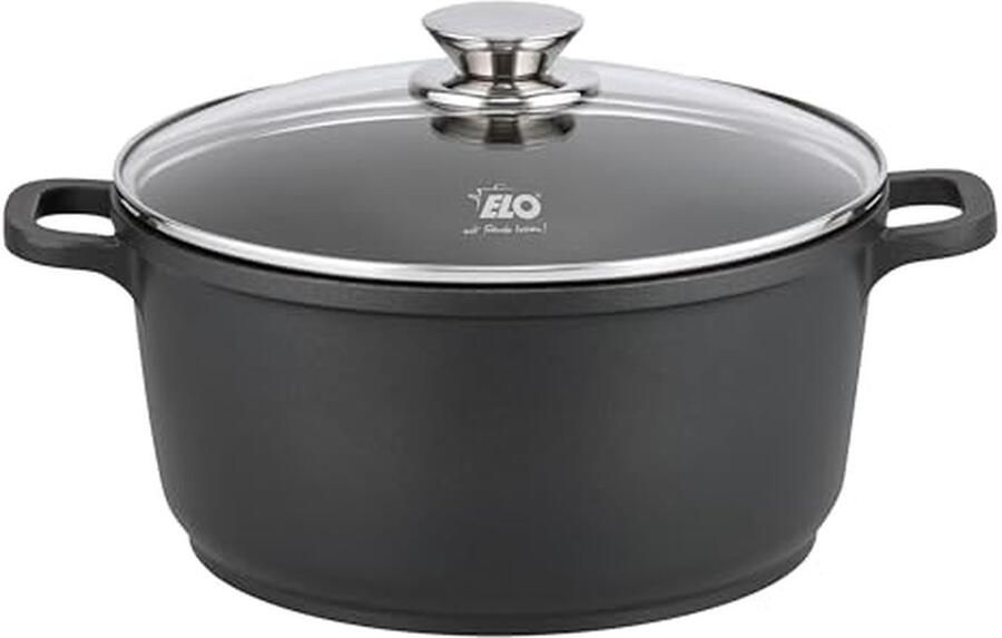 Kookpan 24 cm met glazen deksel hoogwaardig gegoten aluminium anti-aanbaklaag PFAS-vrij inductie geschikt zwart