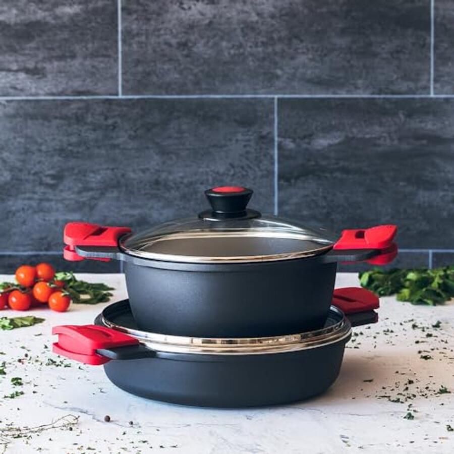 Kookpan 32 cm Gegoten Aluminium met Antiaanbaklaag Geschikt voor Inductie en Alle Warmtebronnen Rood