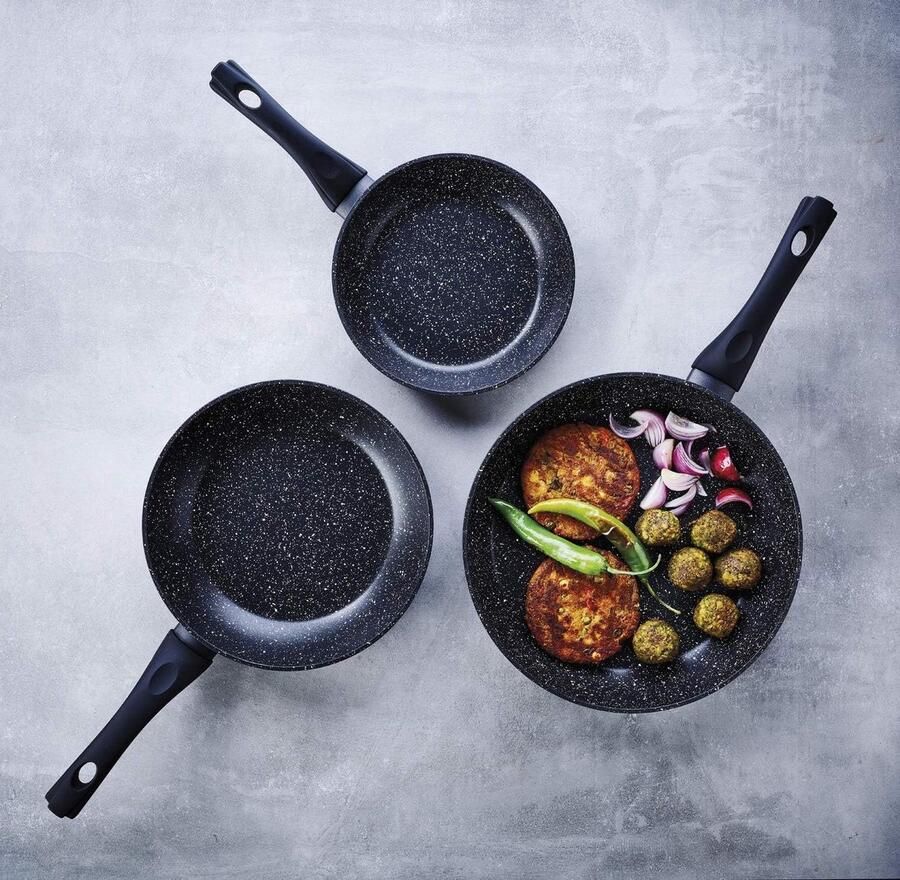 Kookpan Aluminium Sauspan Vetarm Koken Marmeren Punteneffect 18 cm Grijs