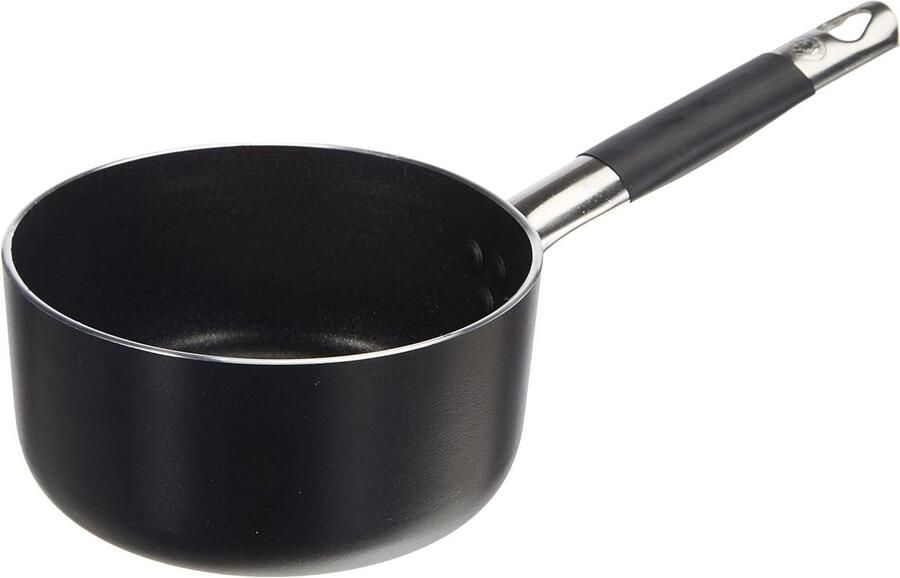 Kookpan Aluminium Steelpan Hoog Koken en Verwarmen Dikke Bodem 16 cm Diameter Zwart