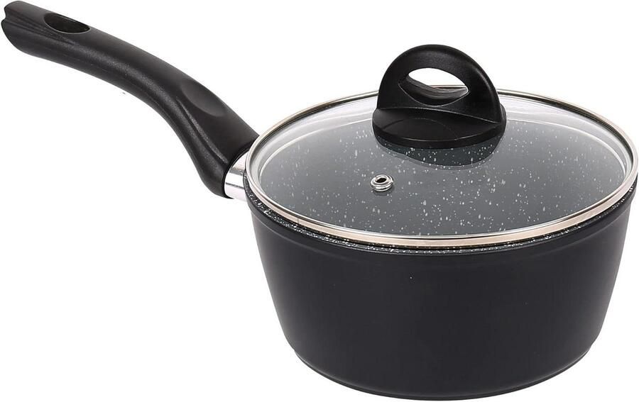 Kookpan Aluminium Steelpan Koken Marmerlook Coating 18cm Zwart Grijs