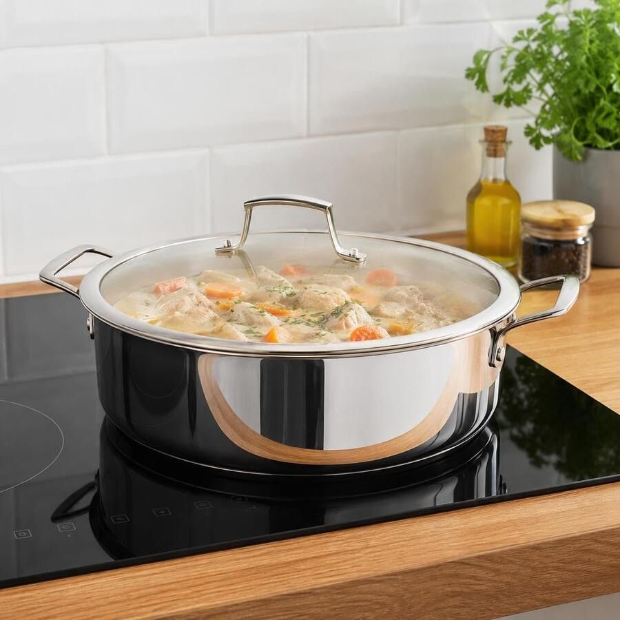 Kookpan Drielaags Stoofpan Algemeen koken Gelijkmatige warmteverdeling 5 Liter Grijs