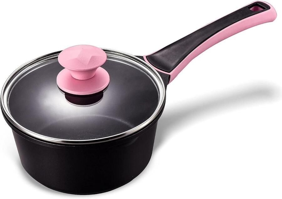 Kookpan Gegoten Aluminium Braadpan Antiaanbaklaag Alle Keukens Inductie Ergonomische Siliconen Handgrepen 18 cm Doorsnede Zwart Roze